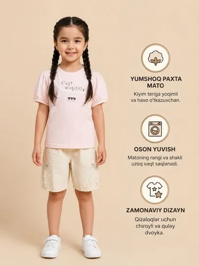 Летняя одежда для девочек, футболка и шорты, размер 4-5 лет