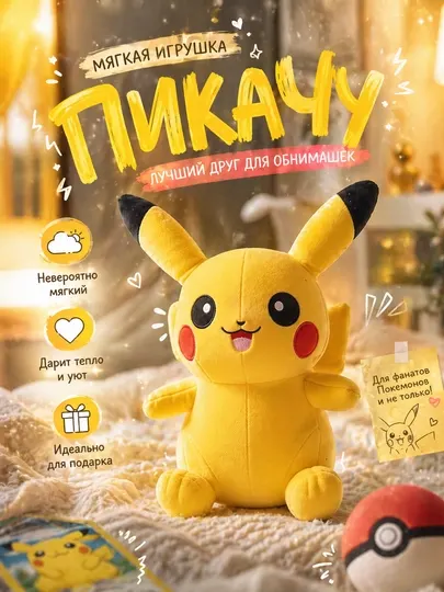 Мягкая игрушка Пикачу, 40 см, герой мультфильма Покемон, желтый плюшевый друг для детей