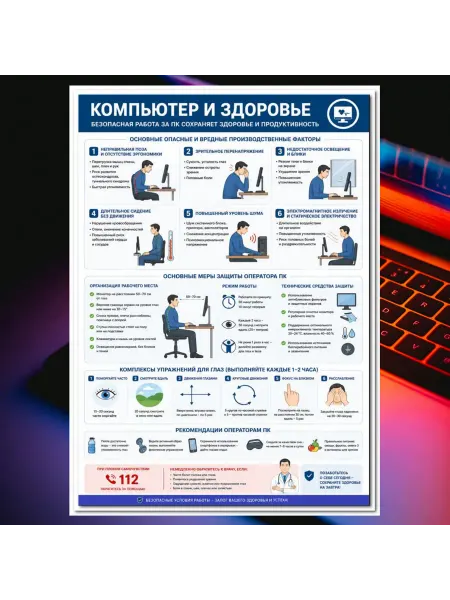 Плакат "Компьютер и здоровье" А3. Охрана труда