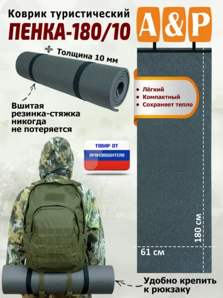 A&P Групп Коврик туристический "Пенка-180 10"