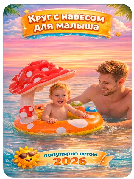 INTEX официальный поставщик Детский надувной круг с навесом и отверстиями для ног