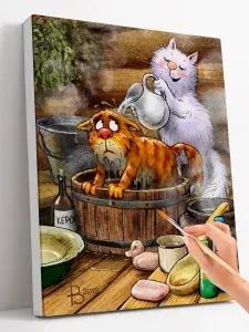 Картина по номерам на холсте 40 x 50 "Синие коты" Рины Зенюк