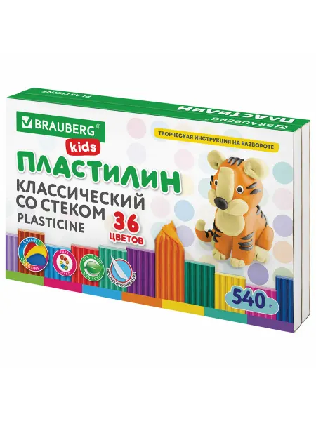 BRAUBERG KIDS Пластилин классический, 36 цветов, 540 г