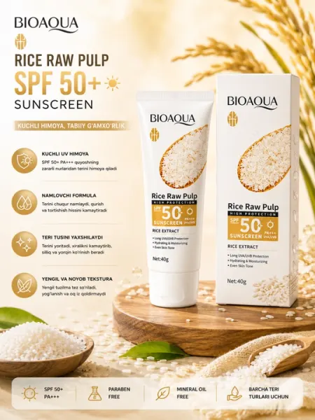 BIOAQUA Rice Raw Pulp SPF 50+ солнцезащитный крем с экстрактом риса, 40 г