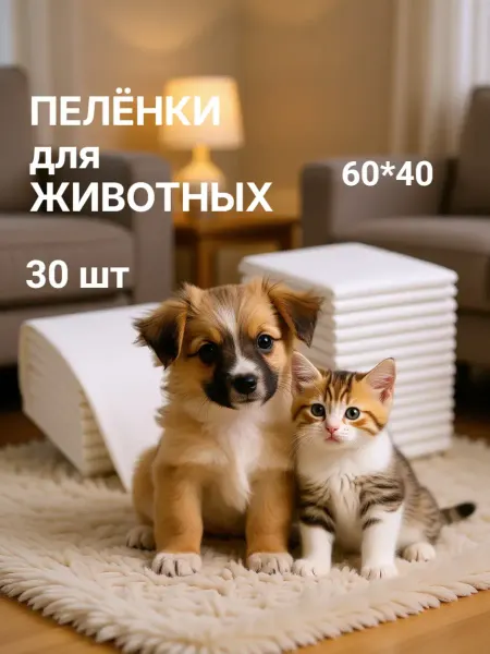 Пеленки одноразовые для животных 60*40, 30 штук