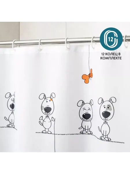 Tatkraft Штора для ванной 180х180 тканевая Funny Dogs