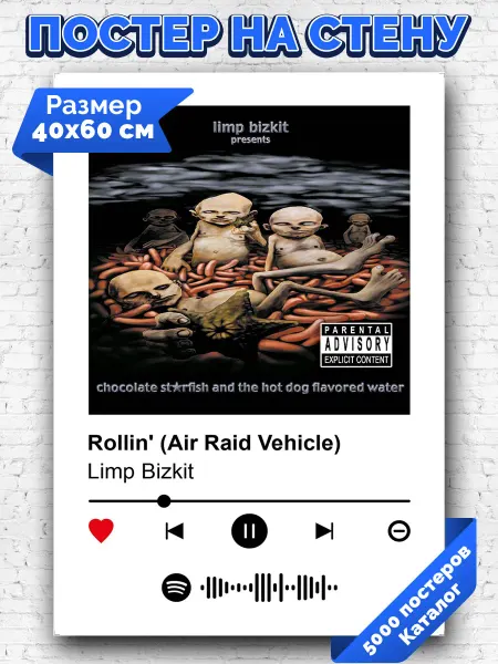 Arthata-spotify постер Спотифай постер Плакат на стену Limp Bizkit - Rollin Air Raid Vehicle 40х60