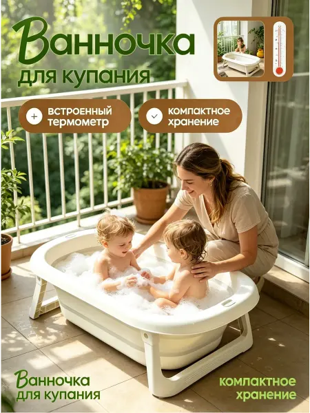 Детская ванночка для купания новорожденных с термометром