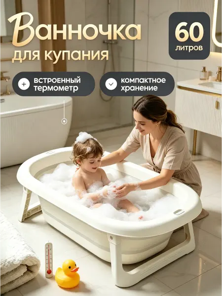 Детская ванночка для купания новорожденных с термометром