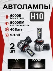 Светодиодные автомобильные авто лампы E2 цоколь H10 6000K 8000лм 40 вт