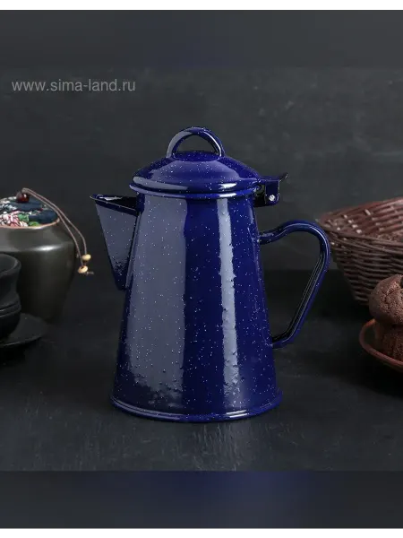 Нет бренда Эмалированный кофейник синий мрамор 0.8 л для плиты