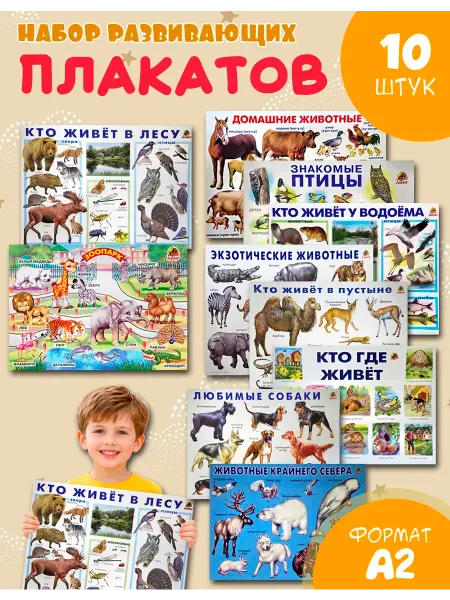 ЛИНГ Набор 10 больших обучающих плакатов А2 для дет сада и школы
