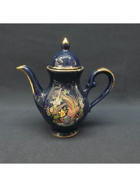 Винтажный кофейник СССР. Кобальтовый фарфор с крышкой, рос