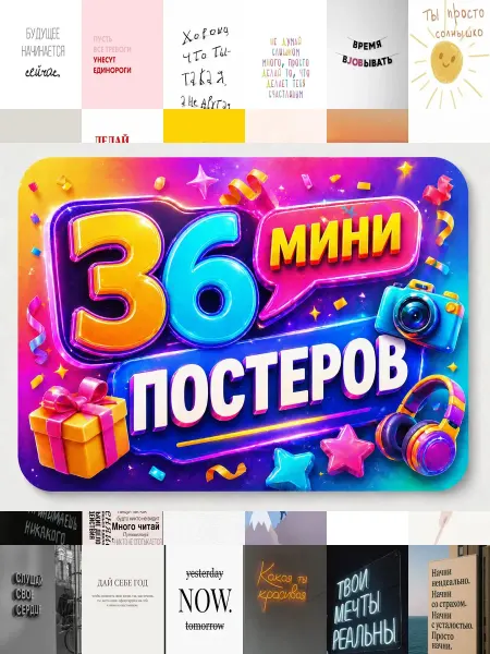 У Денчика Минипостеры 36 шт эстетика надписями мотивационные
