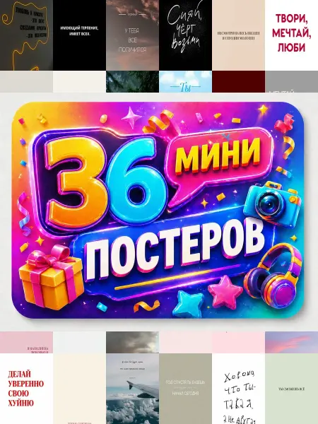 У Денчика Минипостеры 36 шт фон цитатами надписями мотивирующие