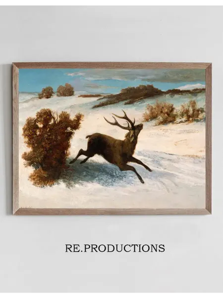 Re.productions Постер Deer Running in the Snow - Gustave Courbet
