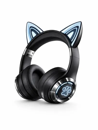Игровые беспроводные Bluetooth наушники Cat Ears с LED, 40 мм, складные, стерео звук