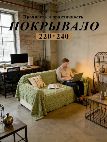 Покрывало на кровать микрофибра нескользящее универсальное