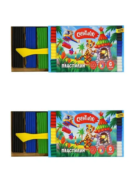 Creativiki Классический пластилин 6 цветов со стеком, 2 уп по 90 гр