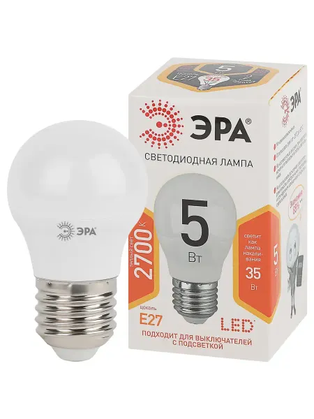 Лампа светодиодная LED P45-5W-827-E27 5Вт шар теплый белый