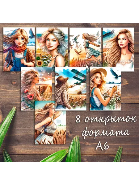 Без бренда Большой набор открыток Девушки, 8 штук