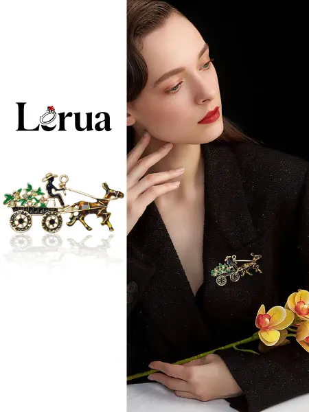 Lerua Брошь Повозка с Эмаль Фианиты Бижутерия
