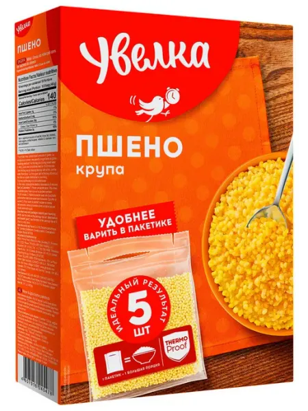 Увелка Крупа пшено шлифованное в пакетах для варки 5шт, 400г