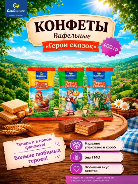 Сладонеж Конфеты шоколадные Герои сказок 400г Конфеты вафельные