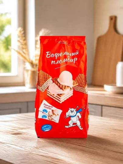 Вафли со вкусом мороженого, черный лист-белый крем, 400 г