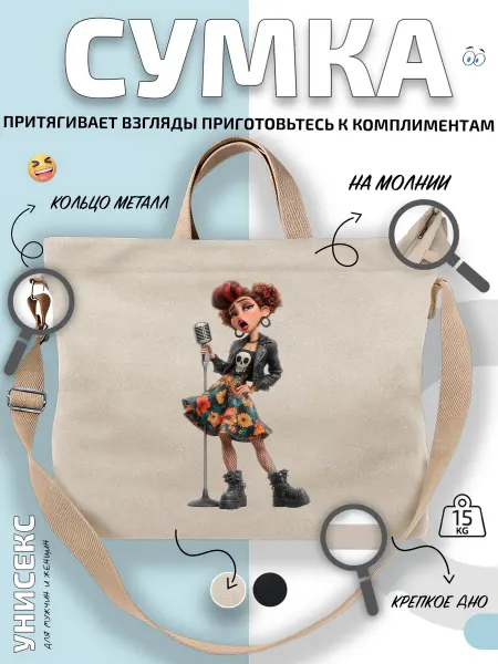 Через-плечо Сумка шоппер Рокерша с микрофоном и черепом