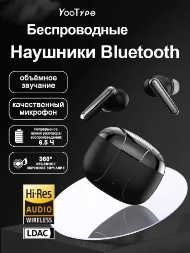 Беспроводные наушники Bluetooth True Wireless Earbuds с шумоподавлением, чистым басом, емкостью 400 мАч, интеллектуальным сенсорным управлением, черного цвета, с микрофоном