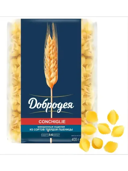 Добродея Макароны из твердых сортов пшеницы Conchiglie 400г 2шт