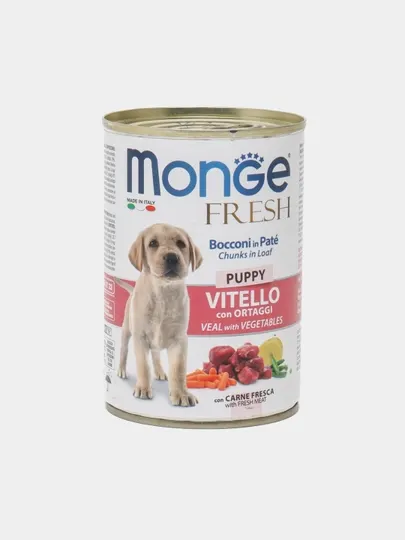 Консервированный корм для щенков Monge Fresh (мясной рулет из телятины с овощами), 400 г