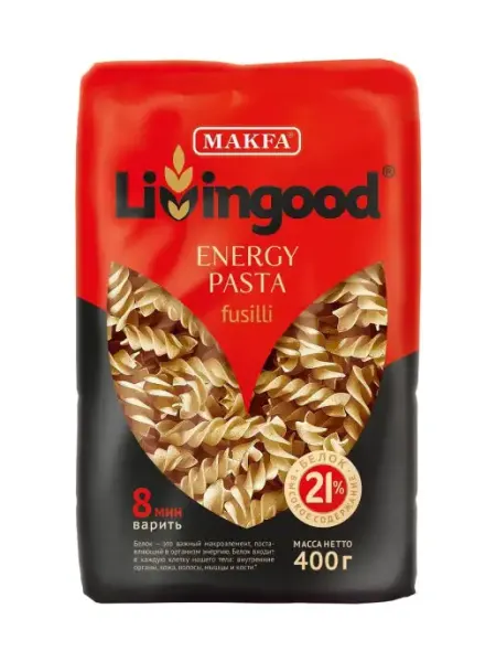Livingood Макароны высокобелковые FUSILLI 400 г