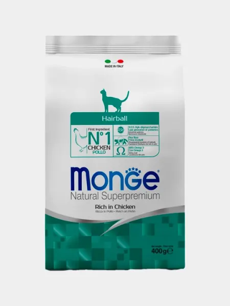 Сухой корм Monge Hairball с курицей, 400 г