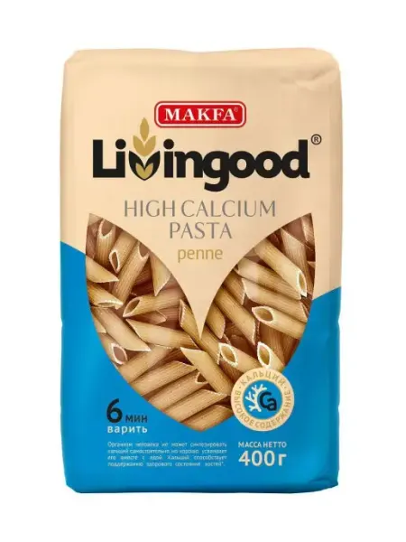 Livingood Макароны с высоким содержанием кальция PENNE 400 г