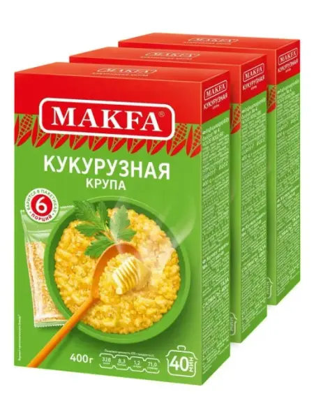 Makfa Крупа кукурузная, 3 шт. по 400г