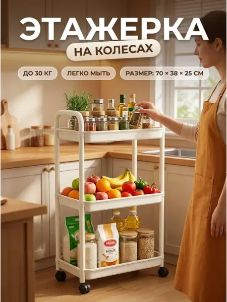 GOOD HOME Стеллаж в гостиную и на кухню этажерка колеса