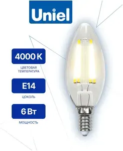 LED-C35-6W-NW-E14-CL PLS02WH Лампа светодиодная. Форма свеча. прозрачная. Серия Sky. Белый свет 4000К. ТМ Uniel