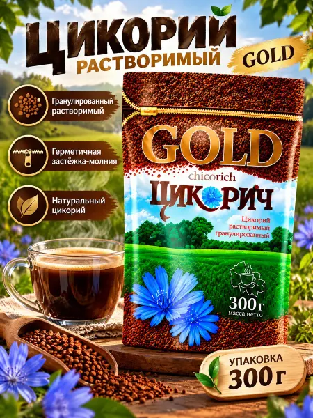 ЦИКОРИЧ Цикорий Gold растворимый, гранулированный 3 штуки 300 грамм