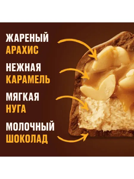 Snickers Батончик шоколадный с карамелью, арахисом и нугой, 50,5г