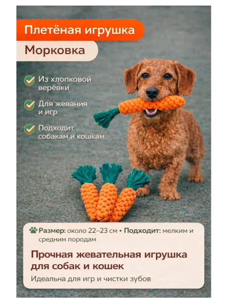 Морковка 3шт. плетёная для собак мелких и средних пород