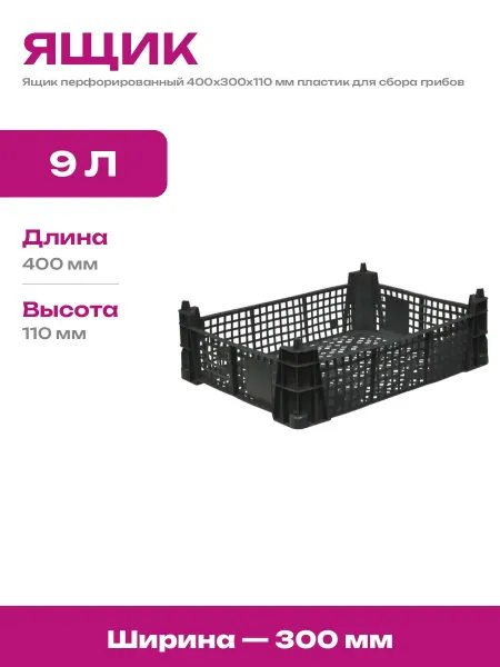 Ящик перфорированный 400x300x110 мм пластиковый для грибов