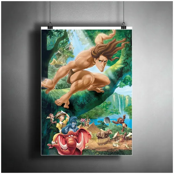 Постер плакат для интерьера "Мультфильм: Тарзан. Tarzan. Постер для детей" / Декор дома, офиса, комнаты, квартиры A3 (297 x 420 мм)