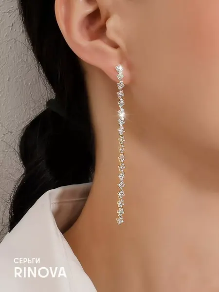 RINOVA Серьги длинные с цирконами бижутерия