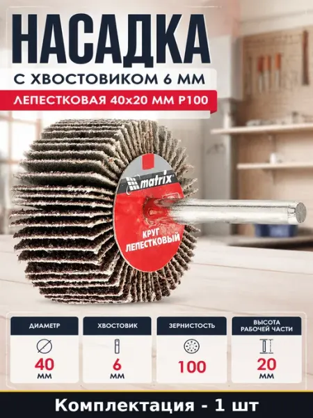 Насадка с хвостовиком 6 мм лепестковая 40х20 мм Р100