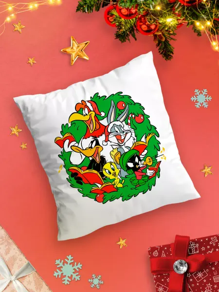 Каждому своё Cartoons Подушка Looney Tunes Новогодняя Праздничный Венок Мультяшки