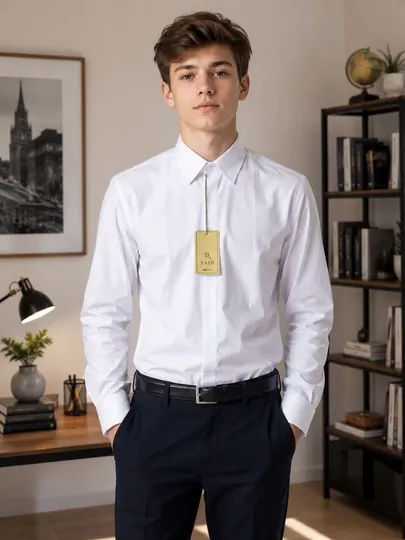Премиальная белая школьная рубашка Slim Fit со скрытой застёжкой для мальчиков