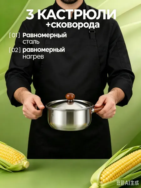 Кастрюля 1 л с крышкой 16.5 см Мини С деревянной ручкой