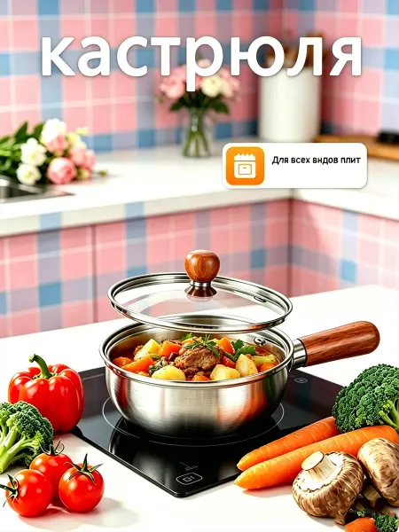 Кастрюля 1 л с крышкой, 16,5 см мини,серебристый
